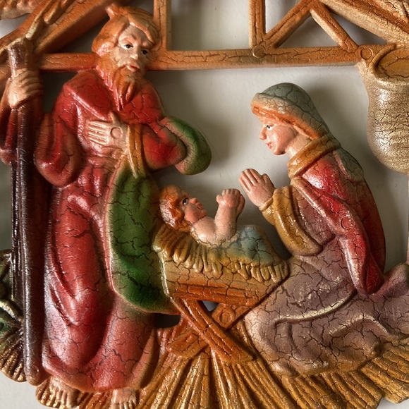 Vintage 60s 70s Christmas ornament double sided manger nativity scene - Picture 3 of 12